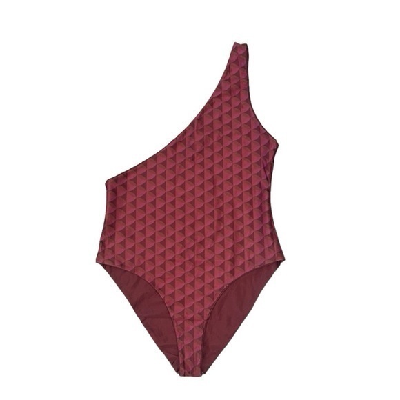 BAIIA Reversible Maroon Red Geometric‎ Print One Shoulder Luxe Swimsuit US 14